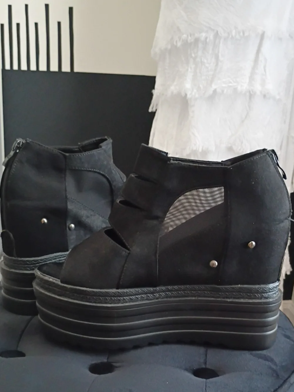 Black Women's Platform Peep Toe Booties
